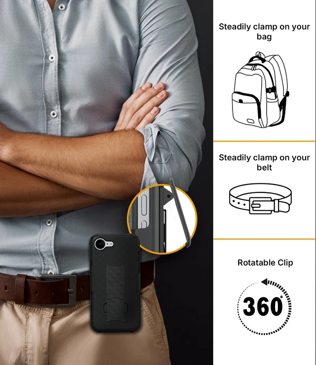 Alt view image 3 of 7 - for iPhone 16e Case with Belt Clip Rigid Kickstand | 6.1