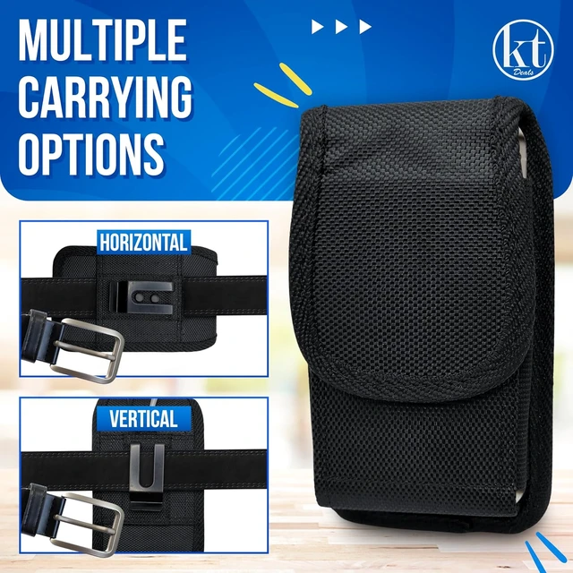 Alt view image 2 of 7 - Cell Phone Holster for Men Belt Large Nylon Phone Holder Pouch Carrier with Belt Clip & Loop Fit Most Smartphones for iPhone 16 17 S26 and More