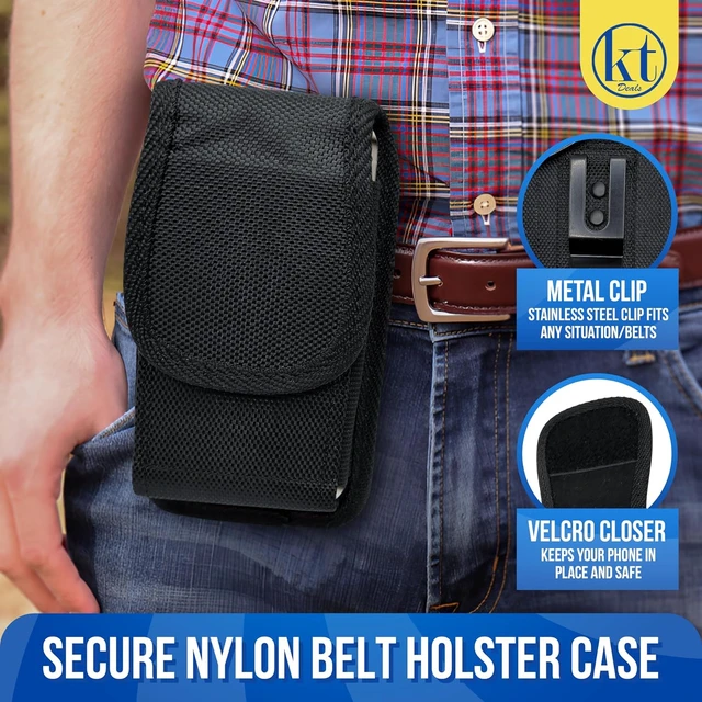 Alt view image 3 of 7 - Cell Phone Holster for Men Belt Large Nylon Phone Holder Pouch Carrier with Belt Clip & Loop Fit Most Smartphones for iPhone 16 17 S26 and More
