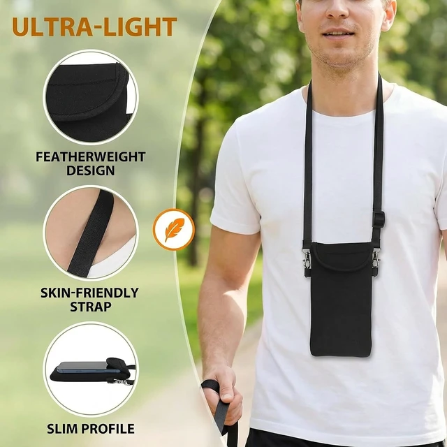 Alt view image 2 of 7 - Universal Neoprene Phone Pouch Cell Case Sleeve with Neck Strap Lanyard Holder for Cellphone Around Neck Carrying Case for Seniors with the Belt Clip Loop and Secure Fit Black