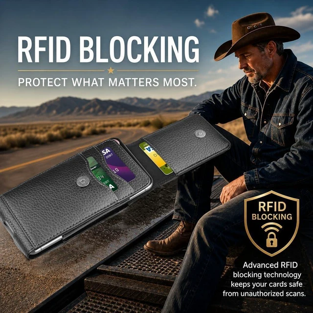 Alt view image 6 of 6 - Phone Holster for Galaxy S25 Ultra S24 Plus S23 S22 S21 S20 FE 5G S10 A17 A16 A15 A14 A13 A35 A26 A36 A56 A51 A71 5G Note 20 J7 J3 Leather Cell Phone Pouch Belt Clip Holder Case Black