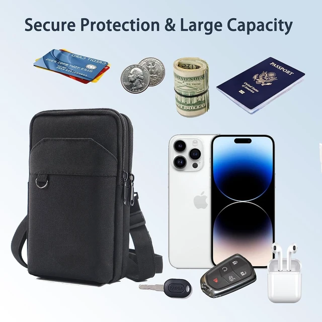 Alt view image 3 of 7 - Travel Cell Phone Pouch Belt Pouch Phone Holster Crossbody Bag with Shoulder Strap for iPhone Case Holder for Hand with Neck Lanyard Smartphone Walking Passport Wallet (Black A)