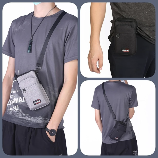 Alt view image 2 of 7 - Travel Cell Phone Pouch Belt Pouch Phone Holster Crossbody Bag with Shoulder Strap for iPhone Case Holder for Hand with Neck Lanyard Smartphone Walking Passport Wallet (Black A)