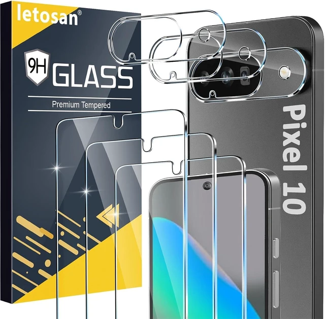 Main image of 3 Pack for Google Pixel 10 Screen Protector Tempered Glass + 3 Pack Camera Lens Protector Military Grade Shatterproof 9H Hardness Fingerprint Unlock Case Friendly 6.3 Inch