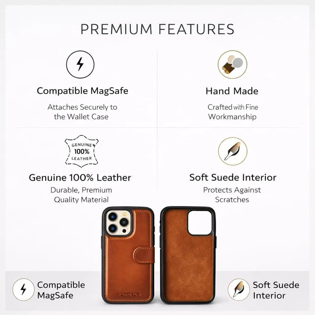 Alt view image 3 of 7 - Vegas Wallet Phone Case Compatible with iPhone 15 Plus 6.7in Elegant Full-Grain Leather Phone Case Wallet Card Holder Wallet RFID Blocking with Kickstand Card Slots (Tan)