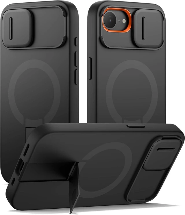 Main image of for iPhone 17e/16e Case with Magnetic Camera Slide Cover and Adjustable Kickstand Compatible with MagSafe Shockproof Bumper Case Slim Protective Cover 6.1 Inch Black
