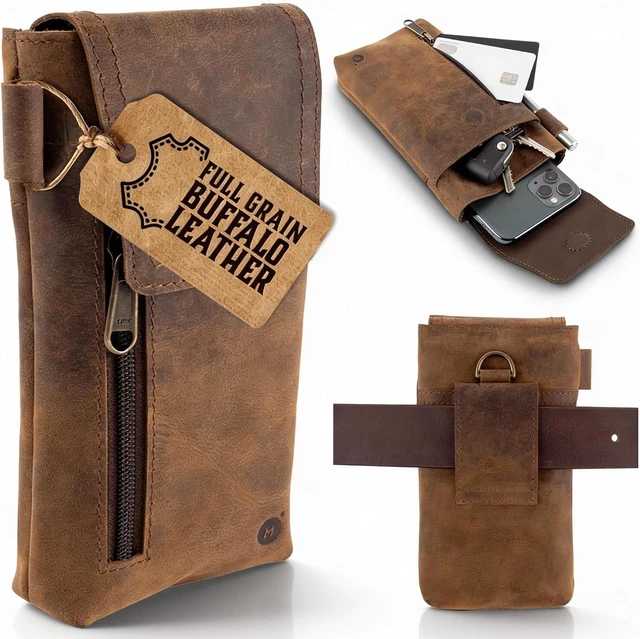Main image of Moonster Leather Phone Holster Vertical Brown Full-Grain Buffalo Leather
