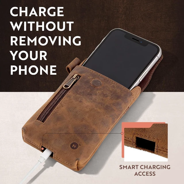 Alt view image 5 of 7 - Moonster Leather Phone Holster Vertical Brown Full-Grain Buffalo Leather