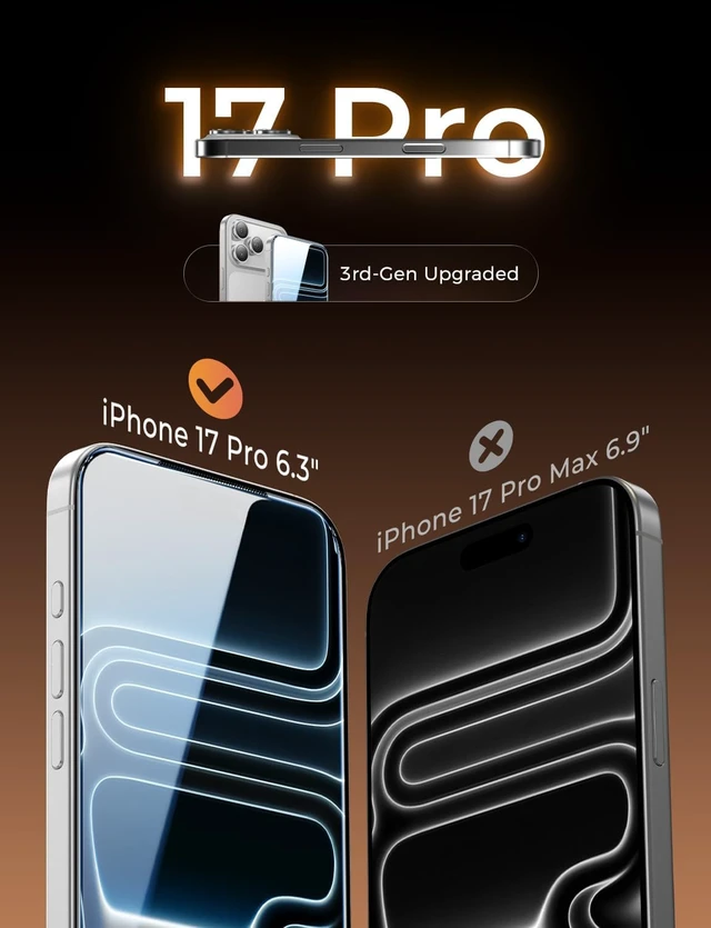 Alt view image 2 of 7 - 3rd Gen for iPhone 17 Pro Screen Protector Easy Installation