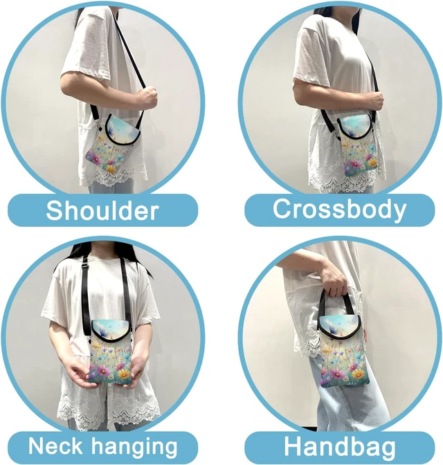 Alt view image 3 of 6 - Neoprene Cell Phone Sleeve Pouch Case Bag with Crossbody Strap Neck Lanyard for Women 7.5 X 4.3 in Colorful Flowers