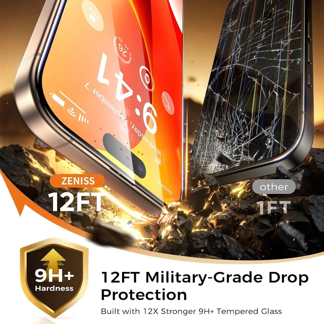 Alt view image 2 of 7 - NeverBreak 9H+ Hardness for iPhone 16 Pro Screen Protector 12FT Military Grade Protection (Scratch Shatter Drop Resistance) 16Pro Tempered Glass 6.3 2 Pack with De-Bubble Card Clear