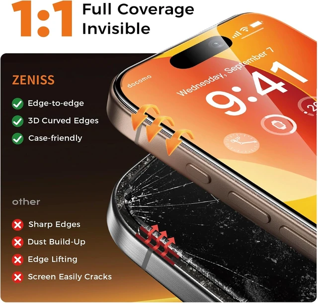 Alt view image 4 of 7 - NeverBreak 9H+ Hardness for iPhone 16 Pro Screen Protector 12FT Military Grade Protection (Scratch Shatter Drop Resistance) 16Pro Tempered Glass 6.3 2 Pack with De-Bubble Card Clear