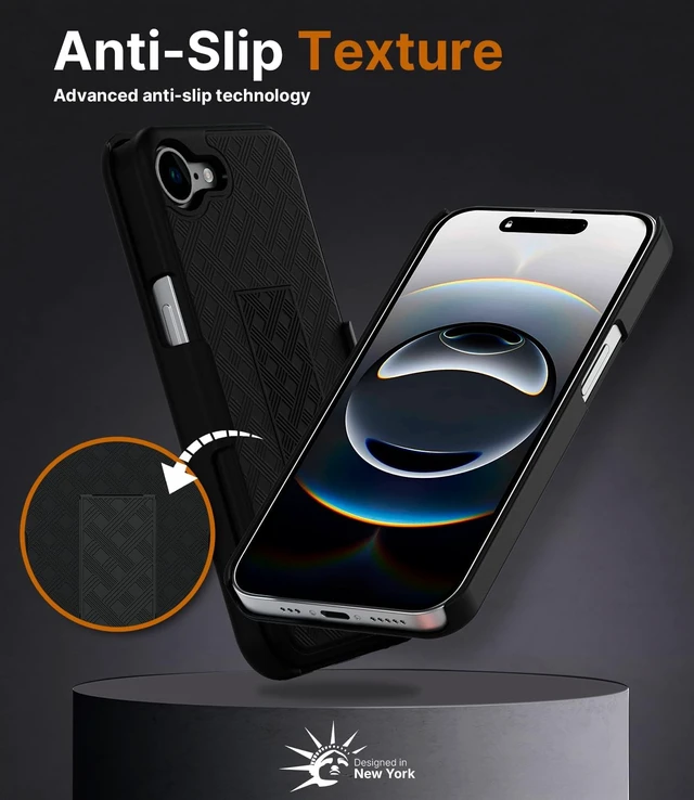 Alt view image 4 of 7 - for iPhone 16e Case with Belt Clip Rigid Kickstand | 6.1