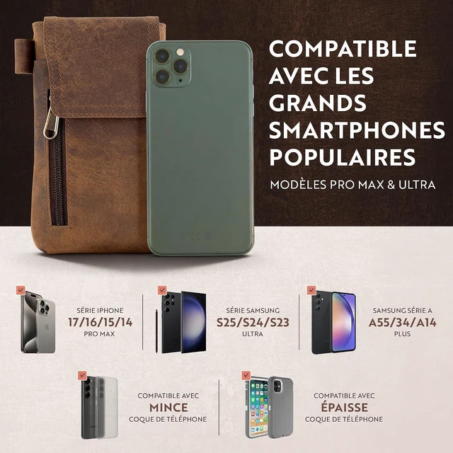 Alt view image 2 of 7 - Moonster Leather Phone Holster Vertical Brown Full-Grain Buffalo Leather