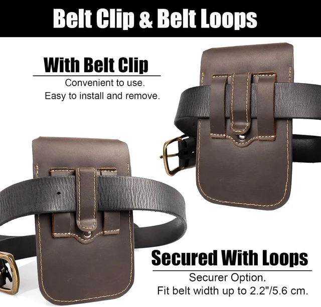 Alt view image 5 of 5 - Topstache Leather Phone Holster - Belt Clip Leather Belt Pouch for iPhone 17/16/15 Pro Max & Plus - Magnetic Closure Flip Cell Phone Case for Galaxy S25/S24/S23 Ultra & Plus XL Darkbrown