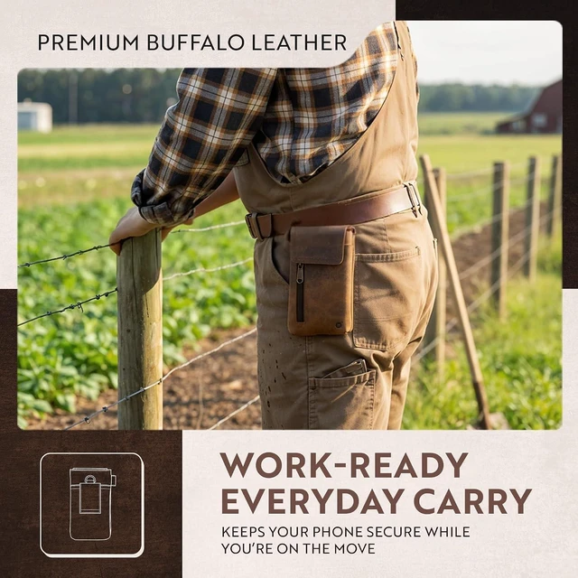 Alt view image 4 of 7 - Moonster Leather Phone Holster Vertical Brown Full-Grain Buffalo Leather
