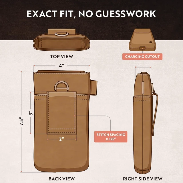 Alt view image 7 of 7 - Moonster Leather Phone Holster Vertical Brown Full-Grain Buffalo Leather