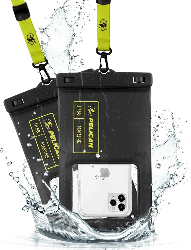 Main image of 2 Pack Marine Waterproof Phone Pouch (XL) - Black/Hi-Vis Yellow