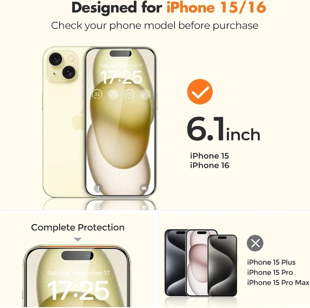 Alt view image 2 of 7 - 2-Pack Screen Protector for iPhone 15/16 Tempered Glass