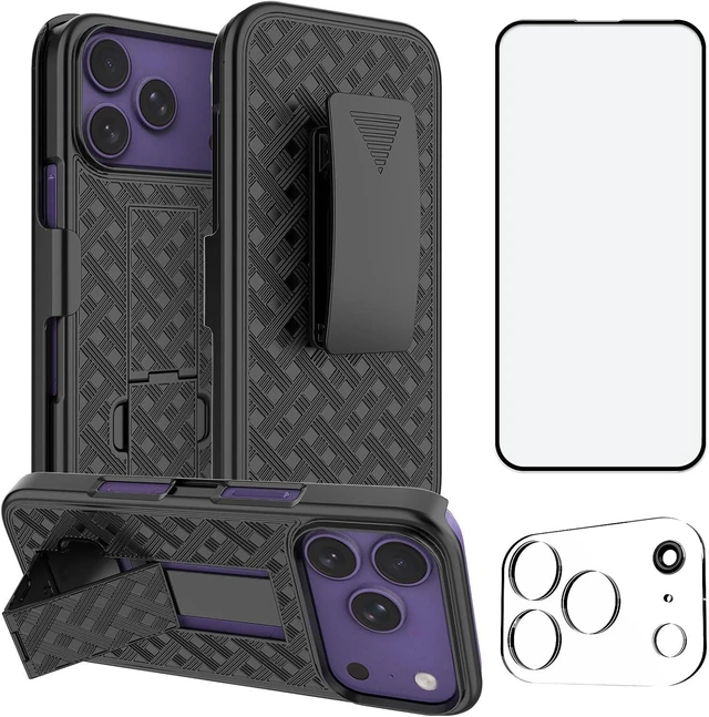 Main image of for iPhone 18 Pro Belt Clip Case Kickstand Screen Protector-Black