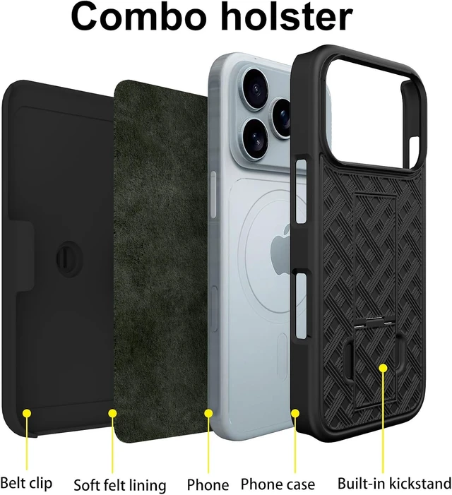 Alt view image 3 of 7 - for iPhone 18 Pro Belt Clip Case Kickstand Screen Protector-Black