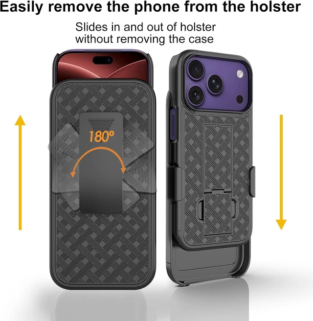 Alt view image 7 of 7 - for iPhone 18 Pro Belt Clip Case Kickstand Screen Protector-Black