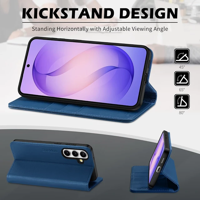 Alt view image 5 of 7 - Genuine Leather Wallet Case for Galaxy S26FE 6.7 Royal Blue