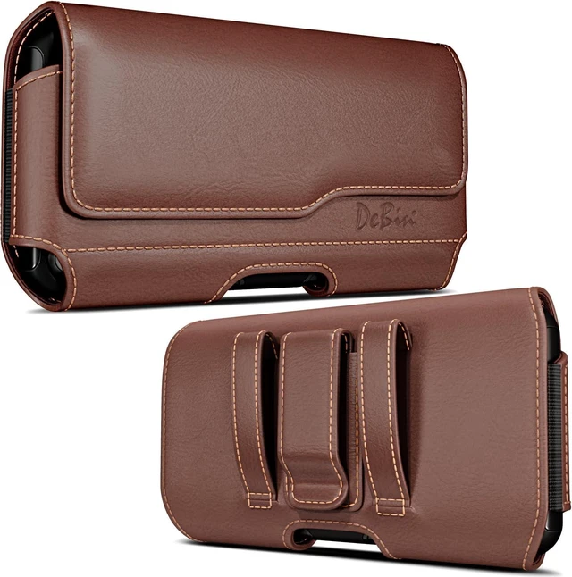 Main image of Holster for iPhone 17 17 Pro 16 Pro 16e 15 15Pro 14 13 12 11 Xs 10 X XR Cell Phone Belt Holder Case with Clip for Men Women Pouch (Fits Protective Cover on) Brown