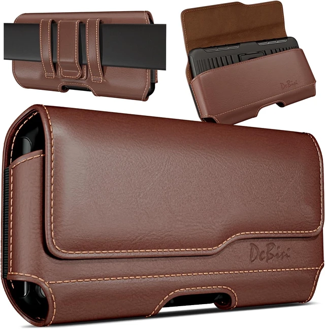 Alt view image 7 of 7 - Holster for iPhone 17 17 Pro 16 Pro 16e 15 15Pro 14 13 12 11 Xs 10 X XR Cell Phone Belt Holder Case with Clip for Men Women Pouch (Fits Protective Cover on) Brown