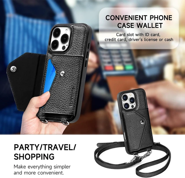 Alt view image 5 of 7 - Genuine Leather Crossbody Wallet Phone Case for iPhone 16 Pro
