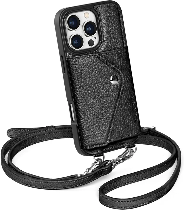 Main image of Genuine Leather Crossbody Wallet Phone Case for iPhone 16 Pro