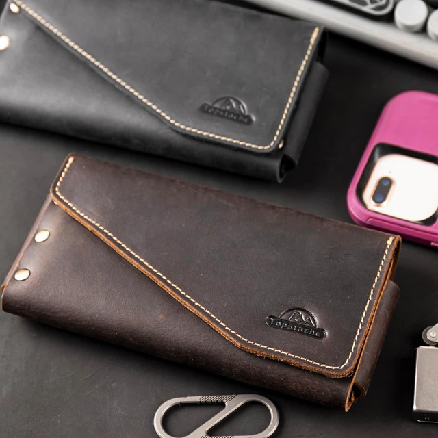 Alt view image 6 of 6 - Topstache Leather Phone Holster for iPhone 17/16/15 Pro Max Galaxy S25/S24 Ultra - Belt Loop Cell Phone Case - Leather Card Holder Wallet Belt Pouch - Fit Protective Case on XL Darkbrown