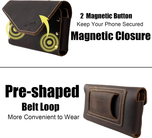 Alt view image 5 of 6 - Topstache Leather Phone Holster for iPhone 17/16/15 Pro Max Galaxy S25/S24 Ultra - Belt Loop Cell Phone Case - Leather Card Holder Wallet Belt Pouch - Fit Protective Case on XL Darkbrown