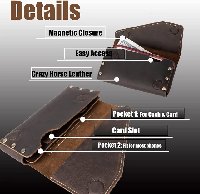 Alt view image 4 of 6 - Topstache Leather Phone Holster for iPhone 17/16/15 Pro Max Galaxy S25/S24 Ultra - Belt Loop Cell Phone Case - Leather Card Holder Wallet Belt Pouch - Fit Protective Case on XL Darkbrown