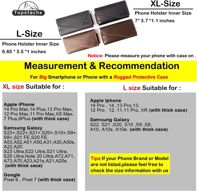 Alt view image 2 of 6 - Topstache Leather Phone Holster for iPhone 17/16/15 Pro Max Galaxy S25/S24 Ultra - Belt Loop Cell Phone Case - Leather Card Holder Wallet Belt Pouch - Fit Protective Case on XL Darkbrown