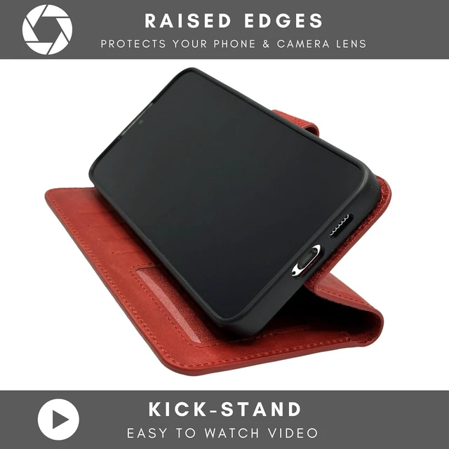Alt view image 5 of 7 - Nevada Galaxy S24 Leather Wallet Case - Luxury S24 Case with Kickstand Card Slots - Handcrafted Anti Scratch RFID Leather Wallet (Red)