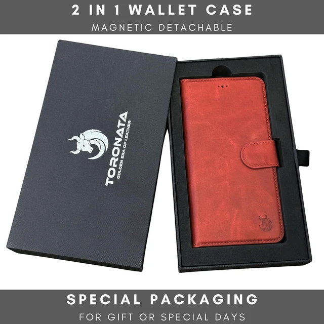 Alt view image 6 of 7 - Nevada Galaxy S24 Leather Wallet Case - Luxury S24 Case with Kickstand Card Slots - Handcrafted Anti Scratch RFID Leather Wallet (Red)