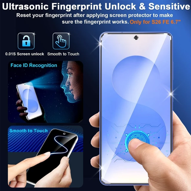 Alt view image 7 of 7 - 3 Pack for Galaxy S26 FE Screen Protector Tempered Glass + 3 Pack Camera Lens Protector Military Grade Shatterproof 9H Hardness Fingerprint Unlock Case Friendly 6.7 Inch