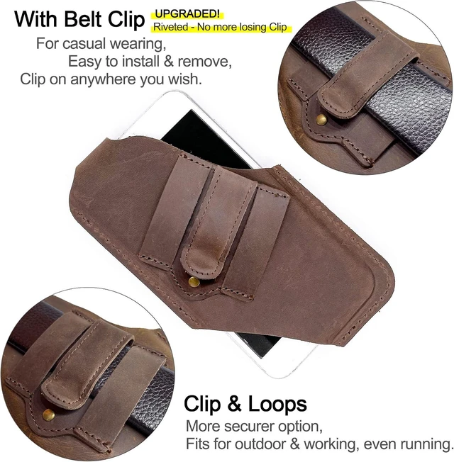 Alt view image 2 of 6 - Leather Cell Phone Holster with Belt Clip Universal Phone Holster for Men Belt Holder Leather Case for iPhone Galaxy Phones Dark Brown Large