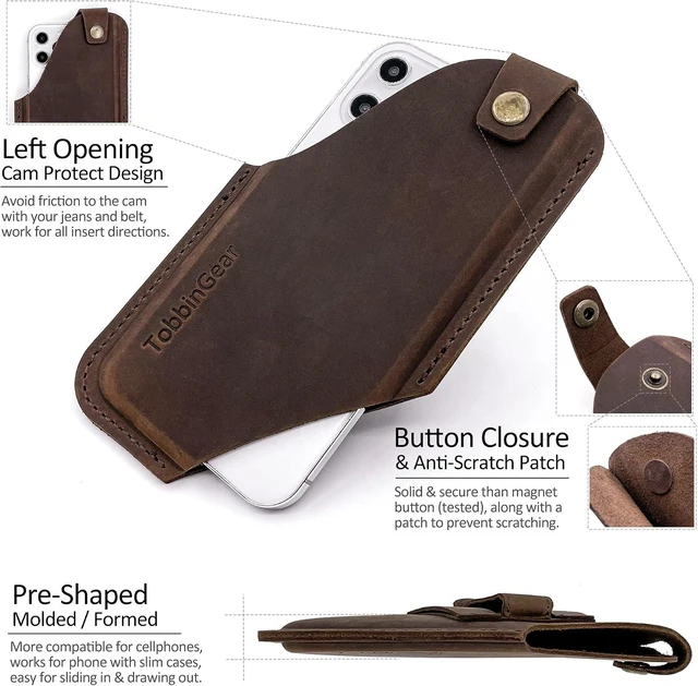 Alt view image 3 of 6 - Leather Cell Phone Holster with Belt Clip Universal Phone Holster for Men Belt Holder Leather Case for iPhone Galaxy Phones Dark Brown Large