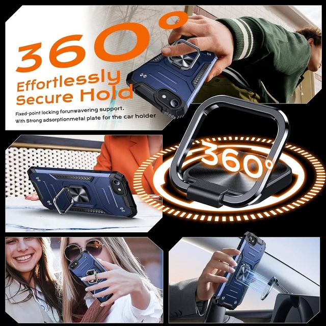 Alt view image 2 of 7 - Heavy Duty Case for iPhone 17e/16e Case with Enhanced Ring Holder Grip Stand Military Grade Shockproof Rugged Drop Protective Silicone Hard Slim iPhone 17e/16e Phone Case Cover Vivid Blue