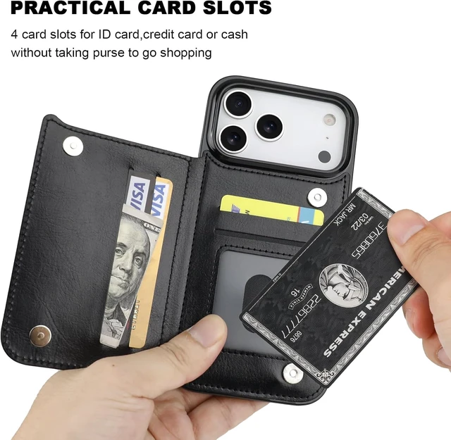 Alt view image 4 of 7 - for iPhone 18/17 Pro Max Wallet Case with Credit Card Holder Black