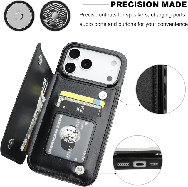 Alt view image 7 of 7 - for iPhone 18/17 Pro Max Wallet Case with Credit Card Holder Black