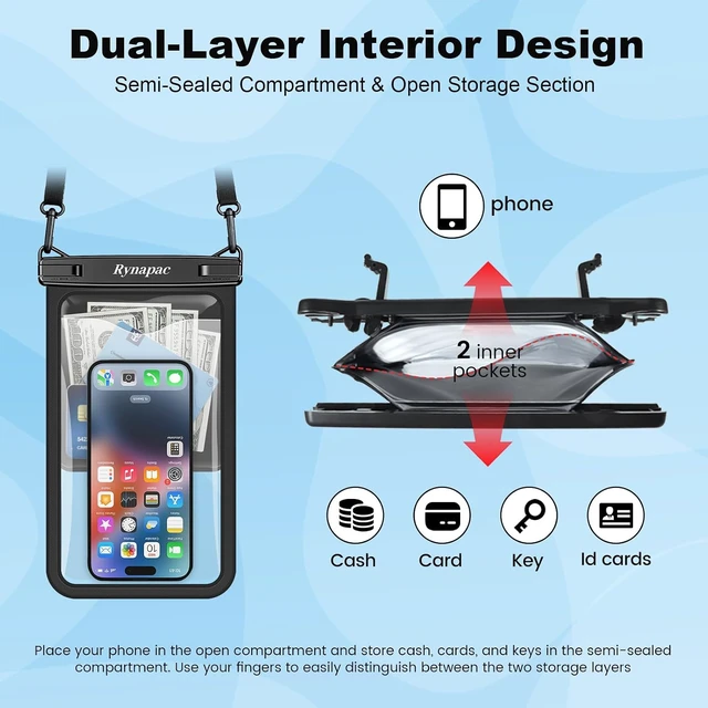 Alt view image 5 of 7 - Large Waterproof Phone Pouch Up to 10 2 Pack IPX8 Protector Pouch