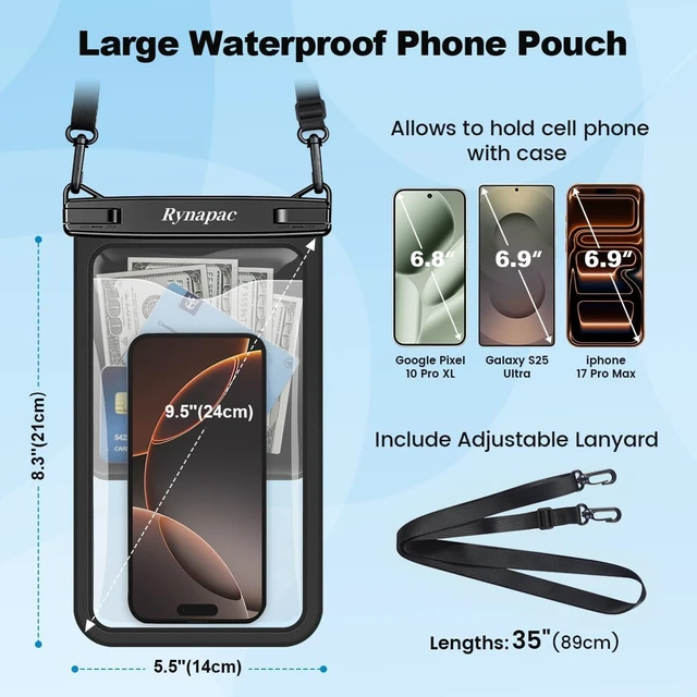 Alt view image 6 of 7 - Large Waterproof Phone Pouch Up to 10 2 Pack IPX8 Protector Pouch