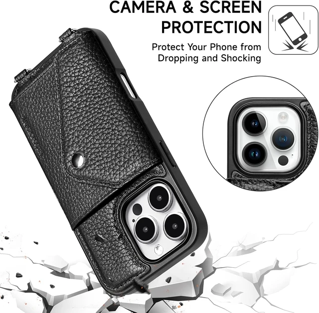 Alt view image 4 of 7 - Genuine Leather Crossbody Wallet Phone Case for iPhone 16 Pro
