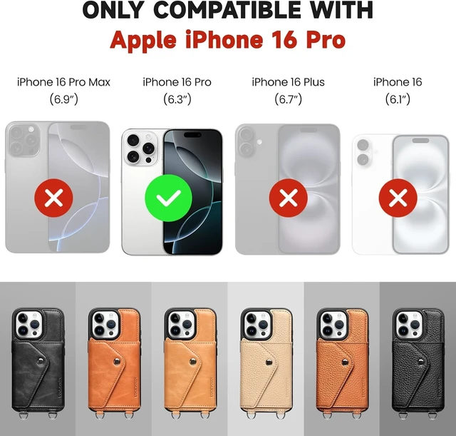 Alt view image 7 of 7 - Genuine Leather Crossbody Wallet Phone Case for iPhone 16 Pro
