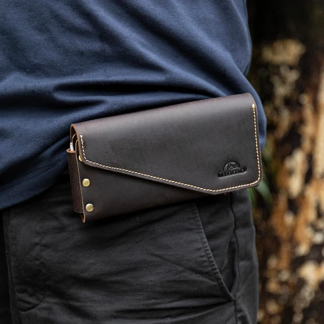 Alt view image 3 of 6 - Topstache Leather Phone Holster for iPhone 17/16/15 Pro Max Galaxy S25/S24 Ultra - Belt Loop Cell Phone Case - Leather Card Holder Wallet Belt Pouch - Fit Protective Case on XL Darkbrown