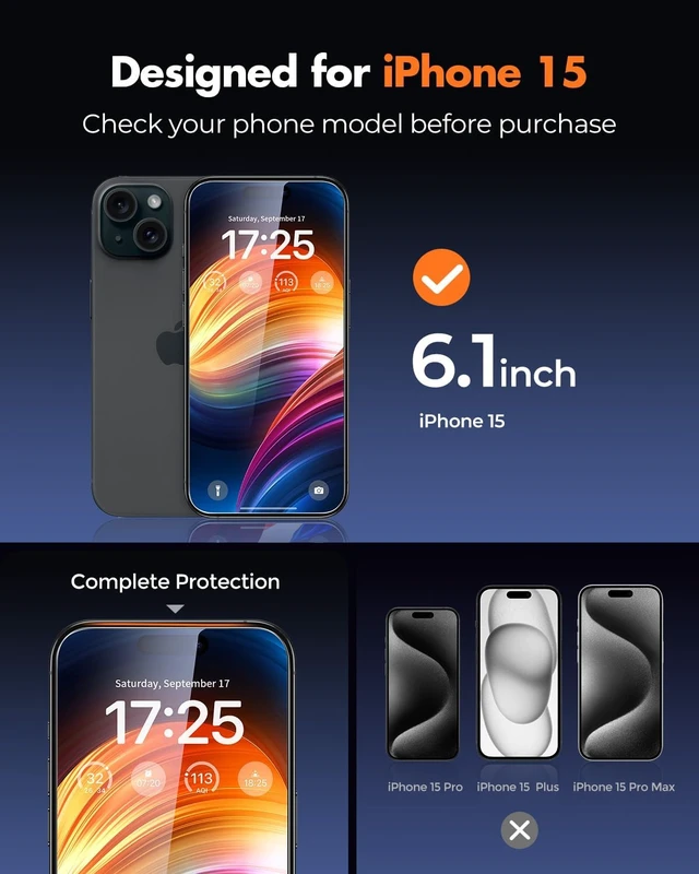Alt view image 4 of 7 - 2-Pack Screen Protector for iPhone 15/16 Tempered Glass
