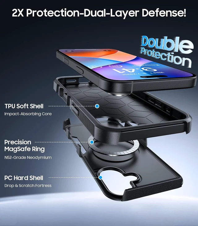 Alt view image 3 of 6 - Magnetic for iPhone 16 Case Rugged Dual-Layer Shockproof Black